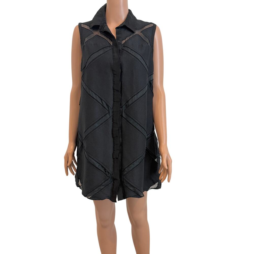 Milly 8 silk geometric sheer mesh inset mini shirtdress tunic TS 3502